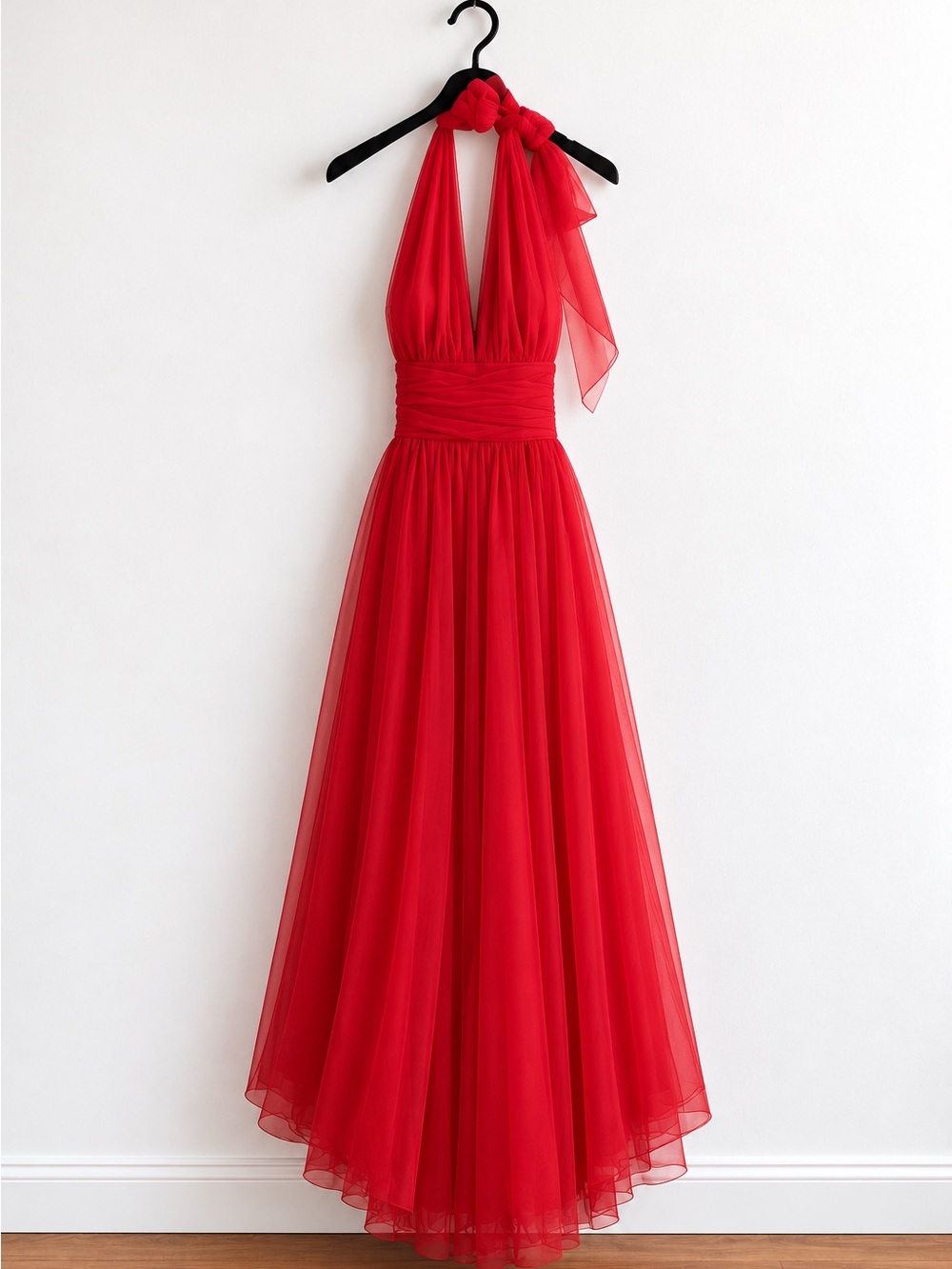 Hello Molly Red Backless Halter Tulle Gown